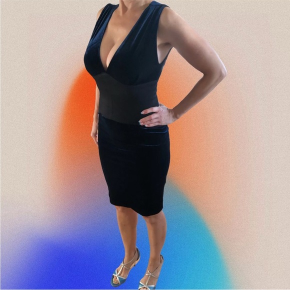 Bebe Blue Velvet deep v neck sexy midi dress XS - Picture 6 of 8